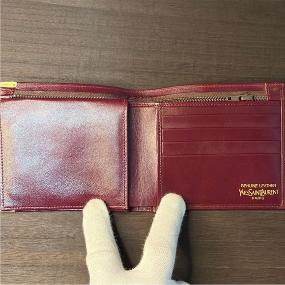 Yves Saint Laurent Burgundy Leather Wallet with Gold Corners - Picture 4 of 13